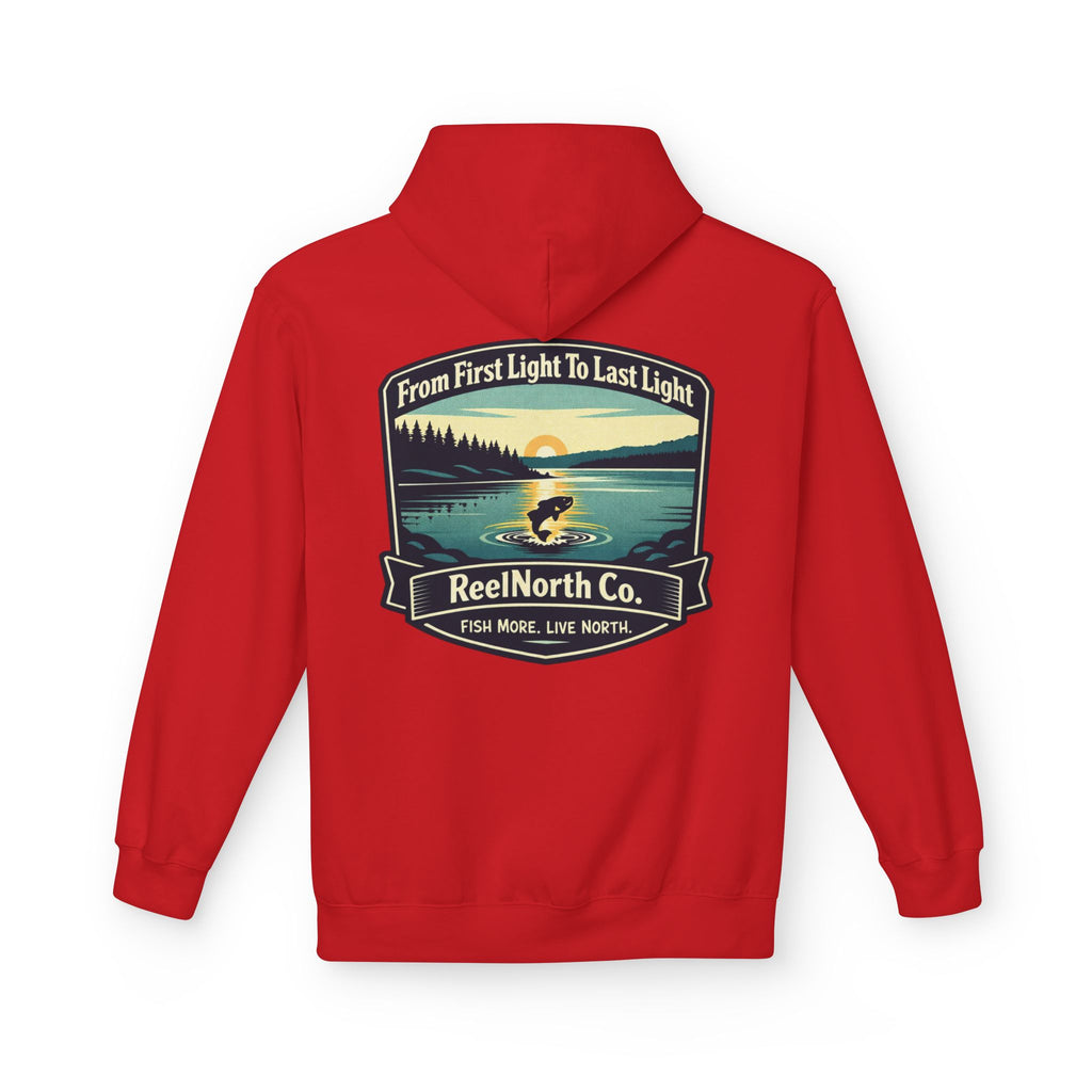 Fishing Hoodie — "Reel North Co. From First Light To Last Light" Pullover