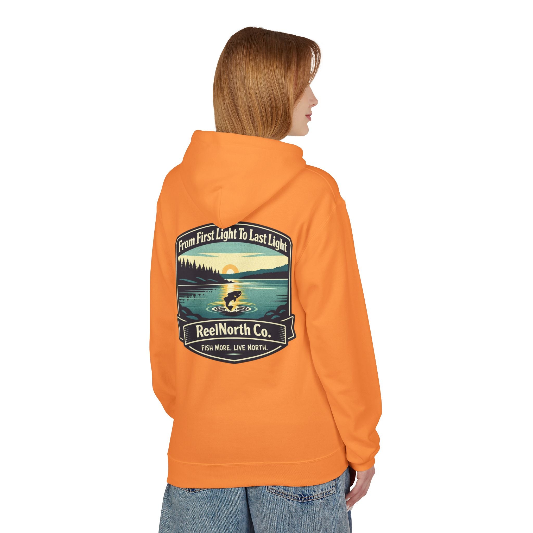 Fishing Hoodie — "Reel North Co. From First Light To Last Light" Pullover