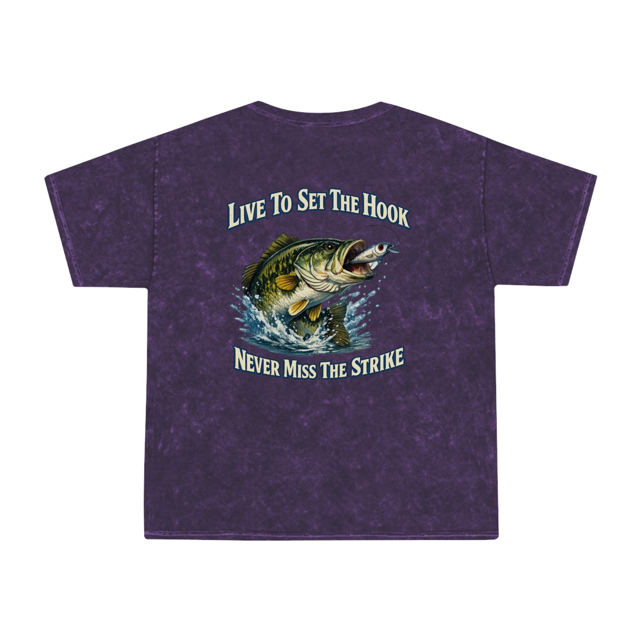 Fishing T-Shirt — "Live To Set The Hook, Never Miss The Strike" Mineral Wash Tee