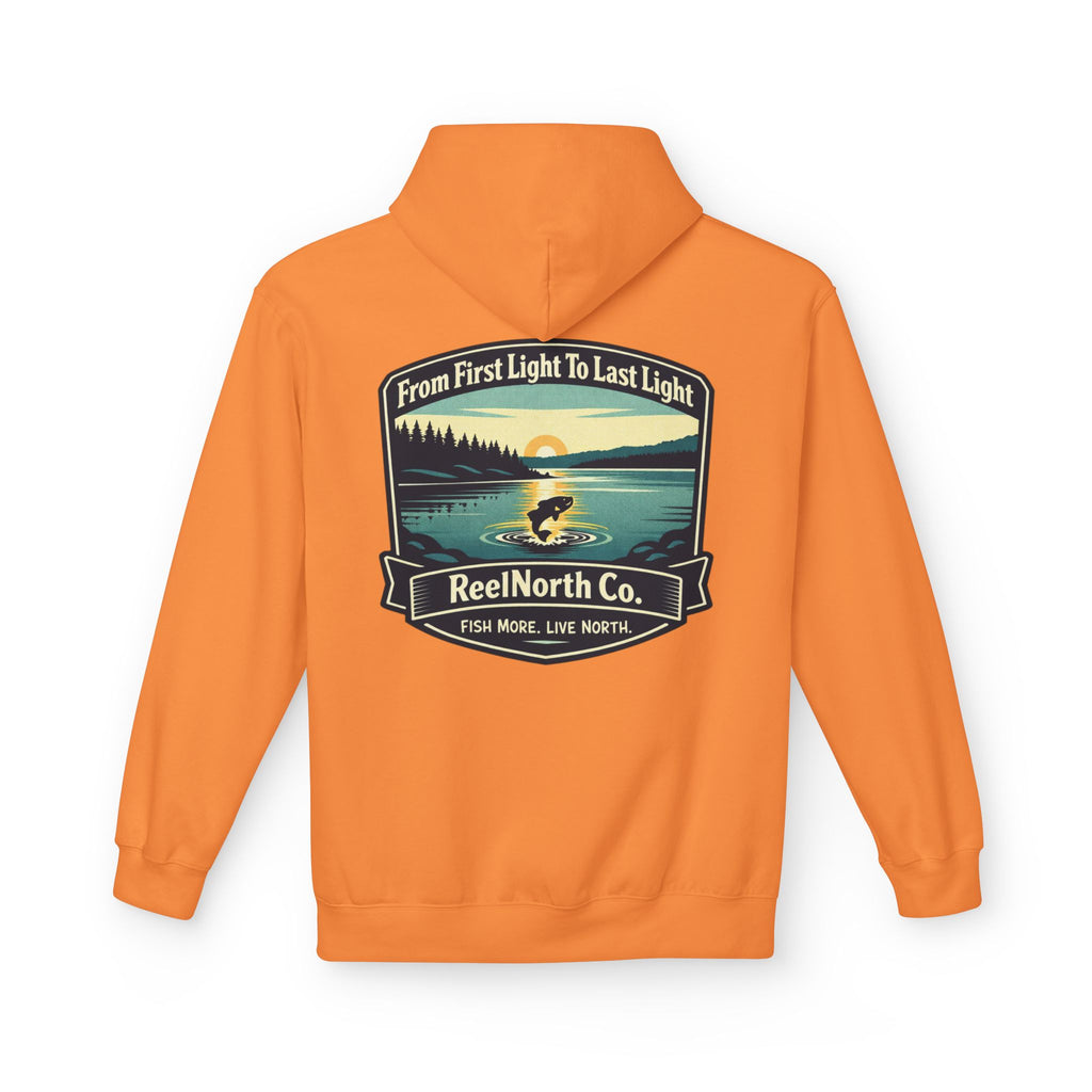 Fishing Hoodie — "Reel North Co. From First Light To Last Light" Pullover