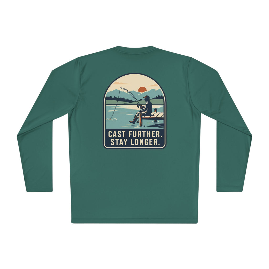 Cast Further, Stay Longer Long Sleeve Tee — ReelNorth Co. Fishing Graphic