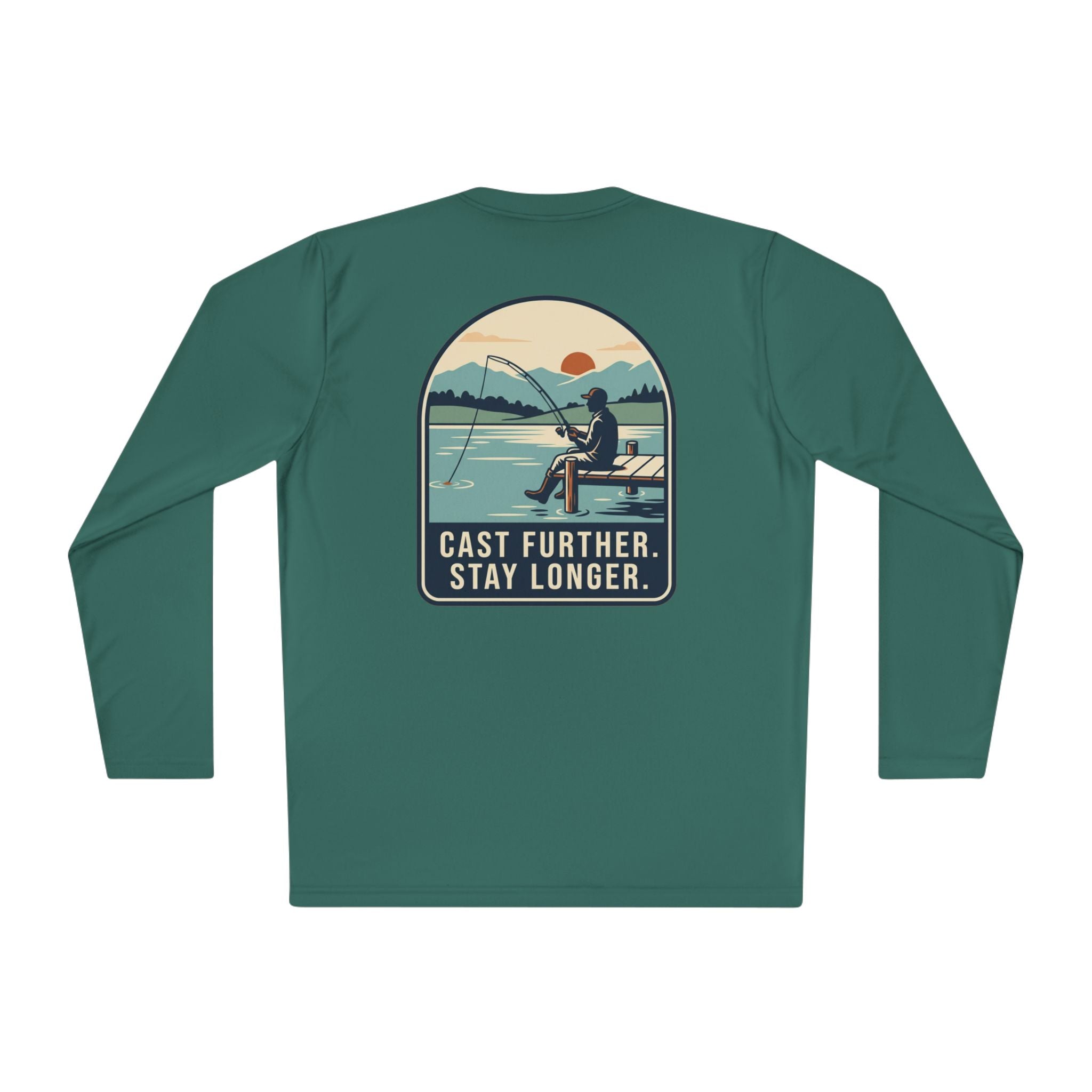 Cast Further, Stay Longer Long Sleeve Tee — ReelNorth Co. Fishing Graphic
