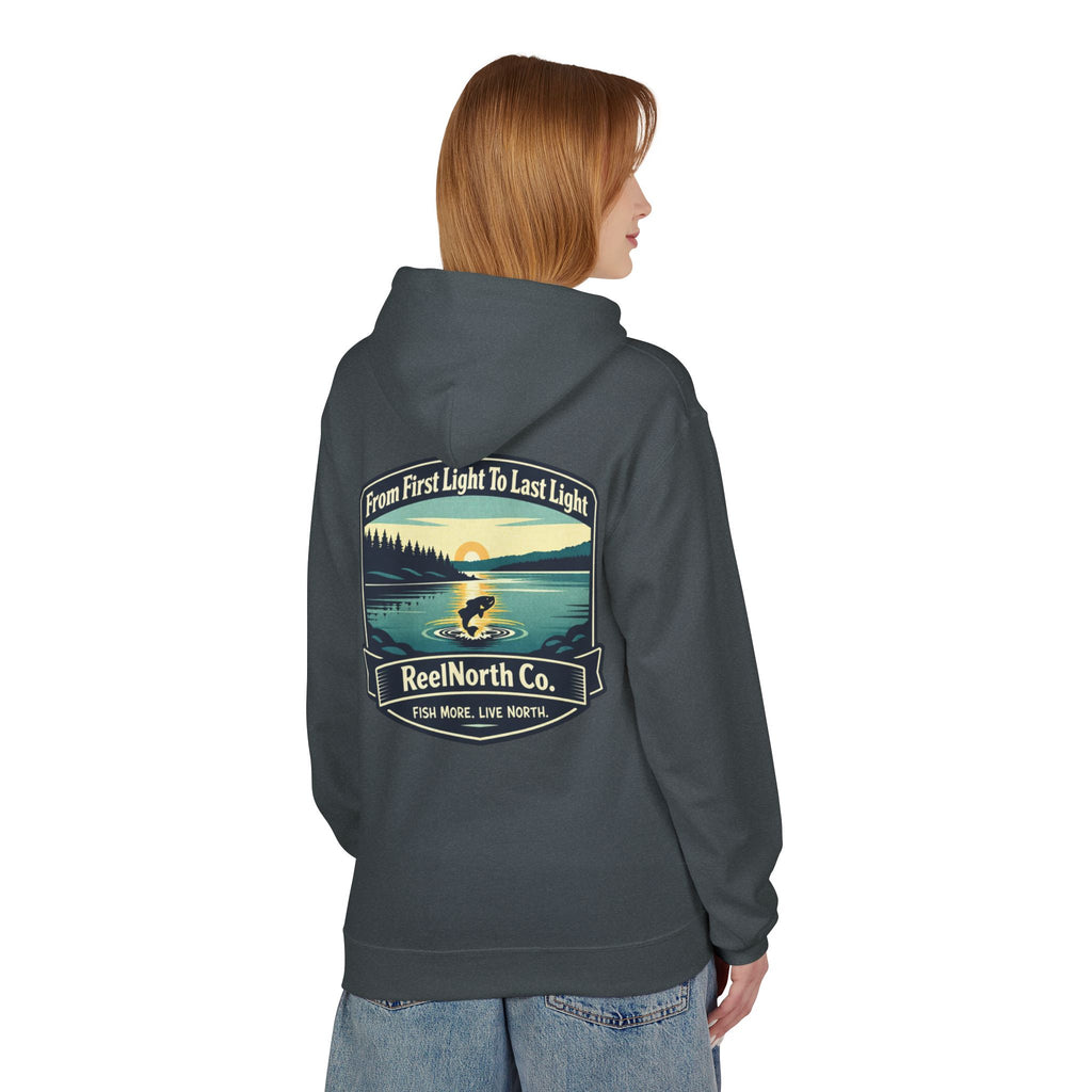 Fishing Hoodie — "Reel North Co. From First Light To Last Light" Pullover