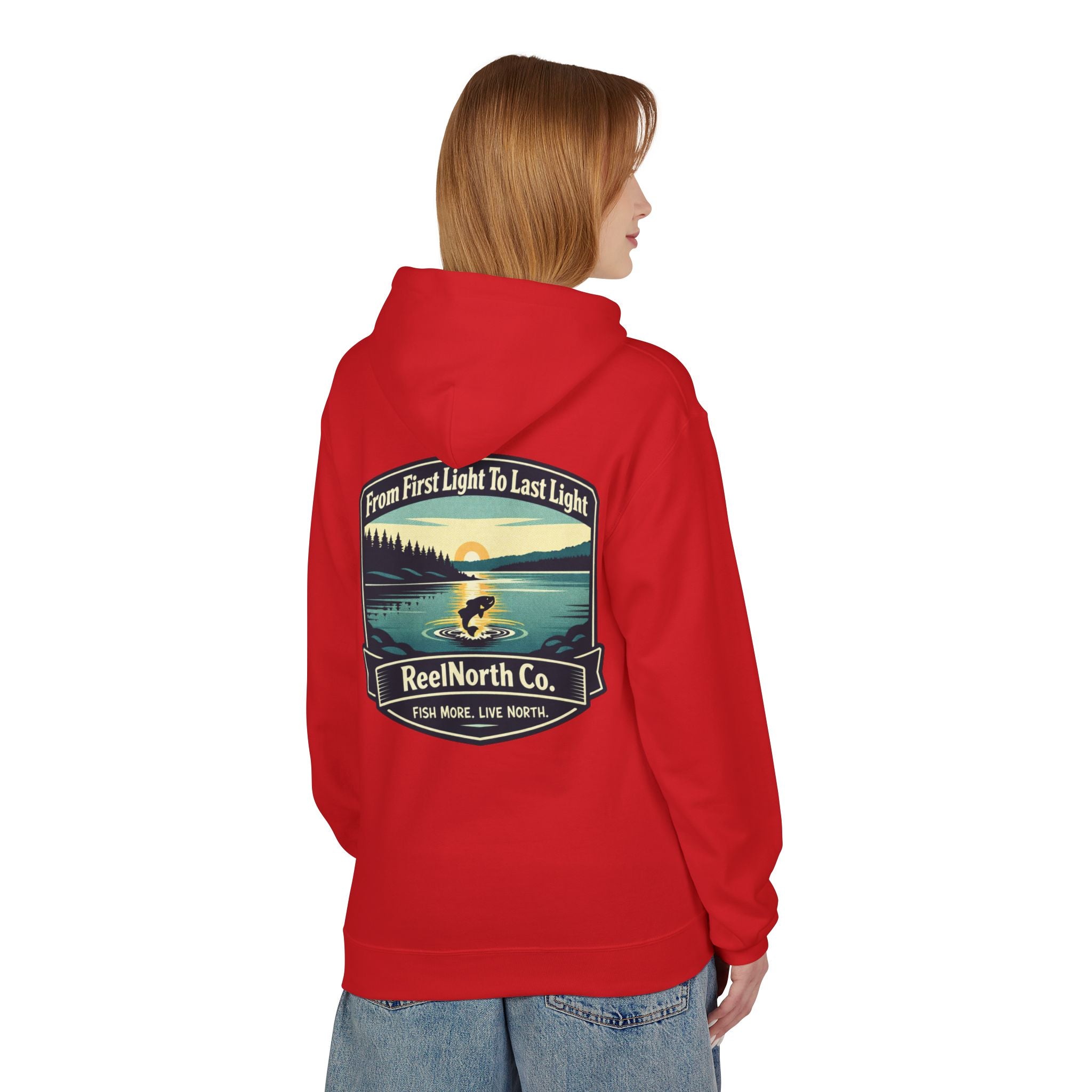 Fishing Hoodie — "Reel North Co. From First Light To Last Light" Pullover
