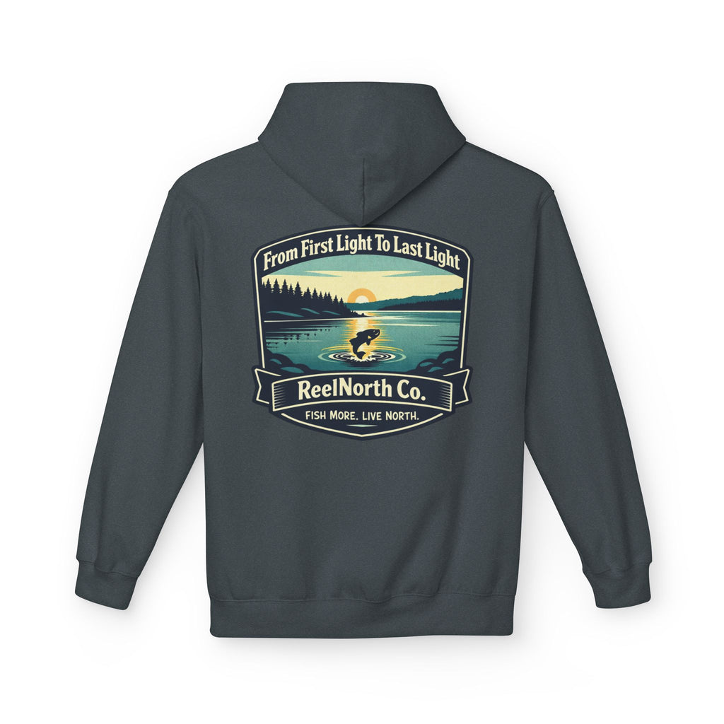 Fishing Hoodie — "Reel North Co. From First Light To Last Light" Pullover