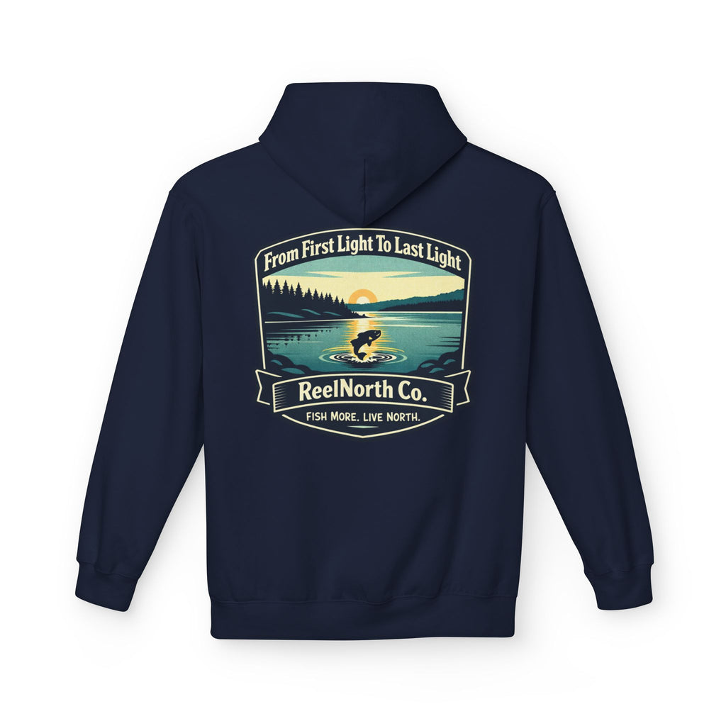 Fishing Hoodie — "Reel North Co. From First Light To Last Light" Pullover